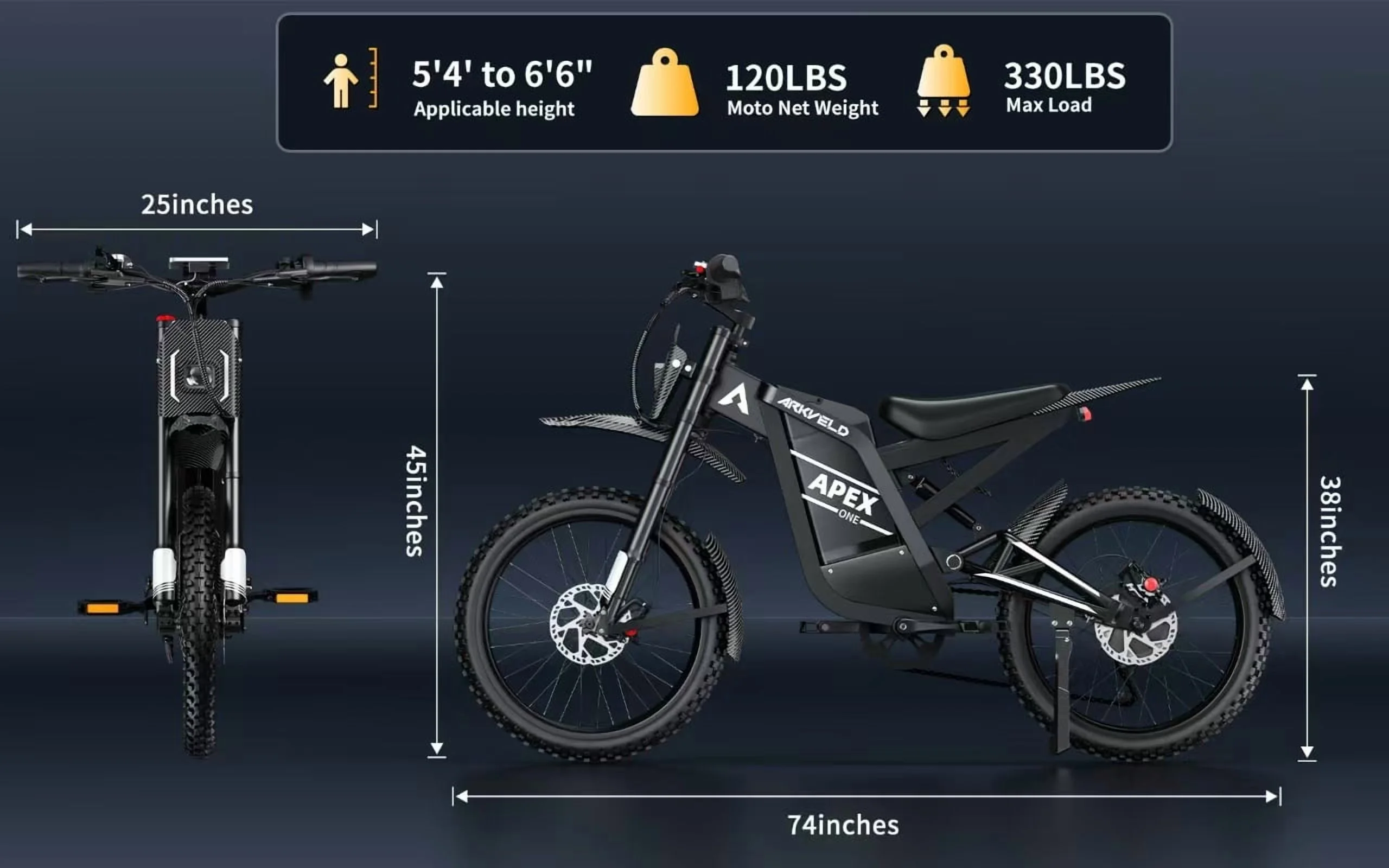 Arkveld Electric Bike for Adults, Peak-3000W, Max 40MPH and 80Miles Electric Motorcycle,25" Fat Tire Dirt Bike, APEX1 7-Speed E-Bike-White - Image 9