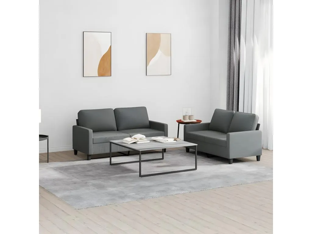 Conjunto de sofá de 2 piezas con cojines de tela gris oscuro