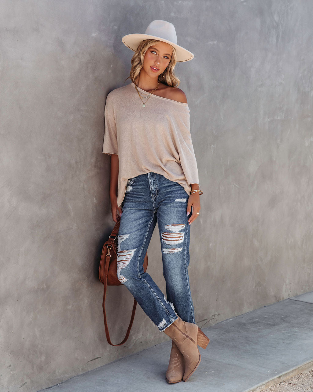 Abigail Knit Relaxed Short Sleeve Top - Mocha - Se7enfashion
