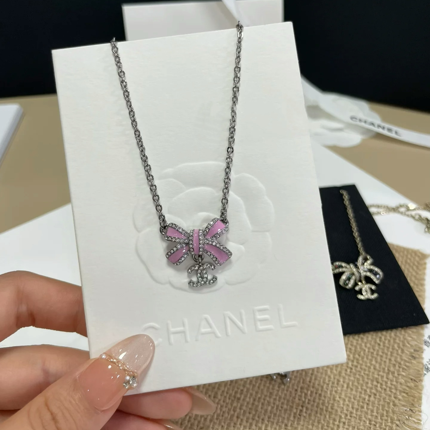 Chanel Pink Bow Pendant Necklace - Original Replica Club
