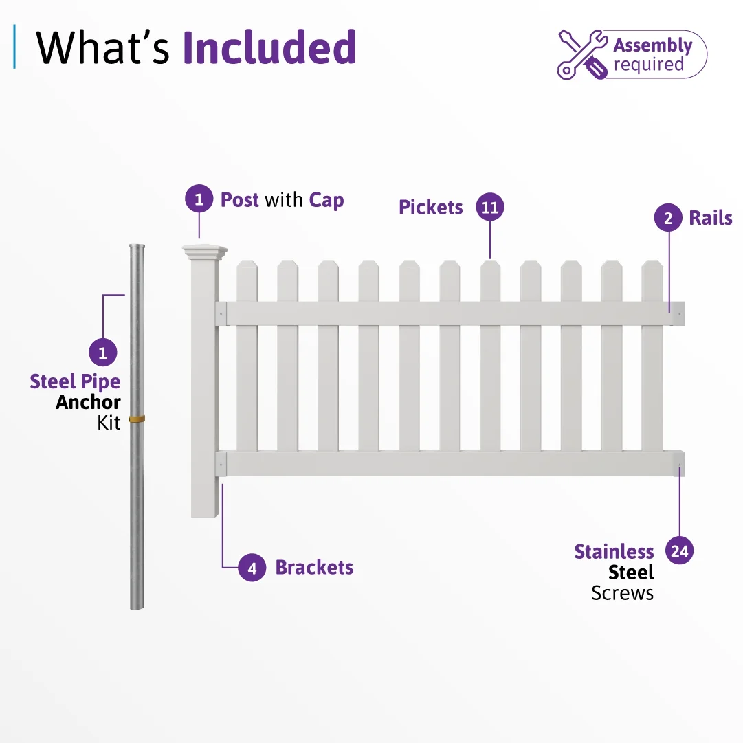 3ft H x 6ft W (1 Panel + 1 Post) No Dig WamBam Newport Fence Kit, White Vinyl Picket Fence, Easy Install Outdoor Fence for Backyard or Patio, DIY Decorative Fencing, ZP19002 - Image 5