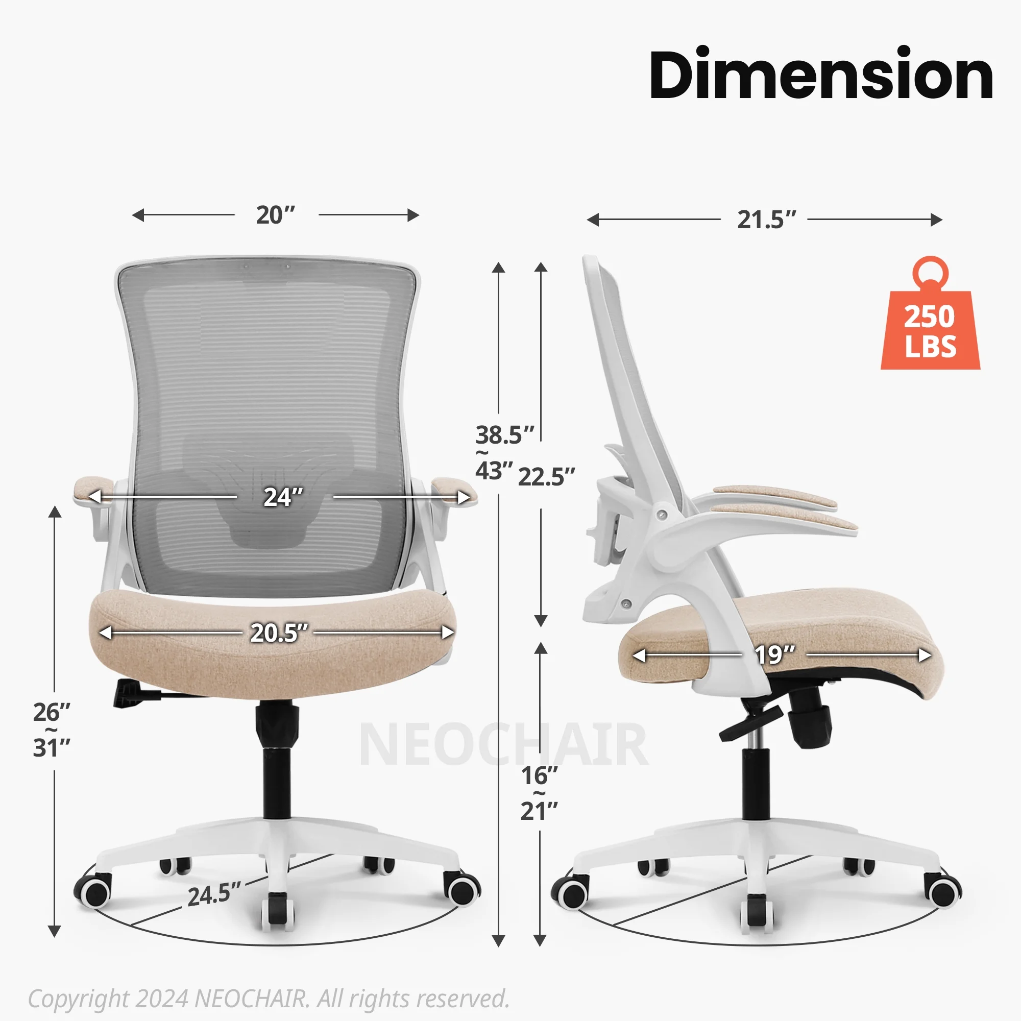 NEO CHAIR Ergonomic Office Chair, Adjustable High Back Mesh Desk Chair with Flip-up Arms, Black - Image 15