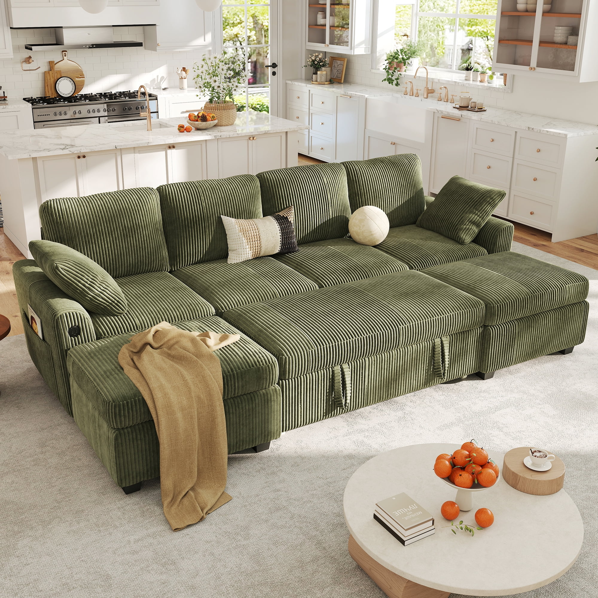 BedLuxury 83" Sectional Sleeper Sofa with Pull Out Bed, L Shaped Couch with Storage Seat for Living Room, Gray - Image 16