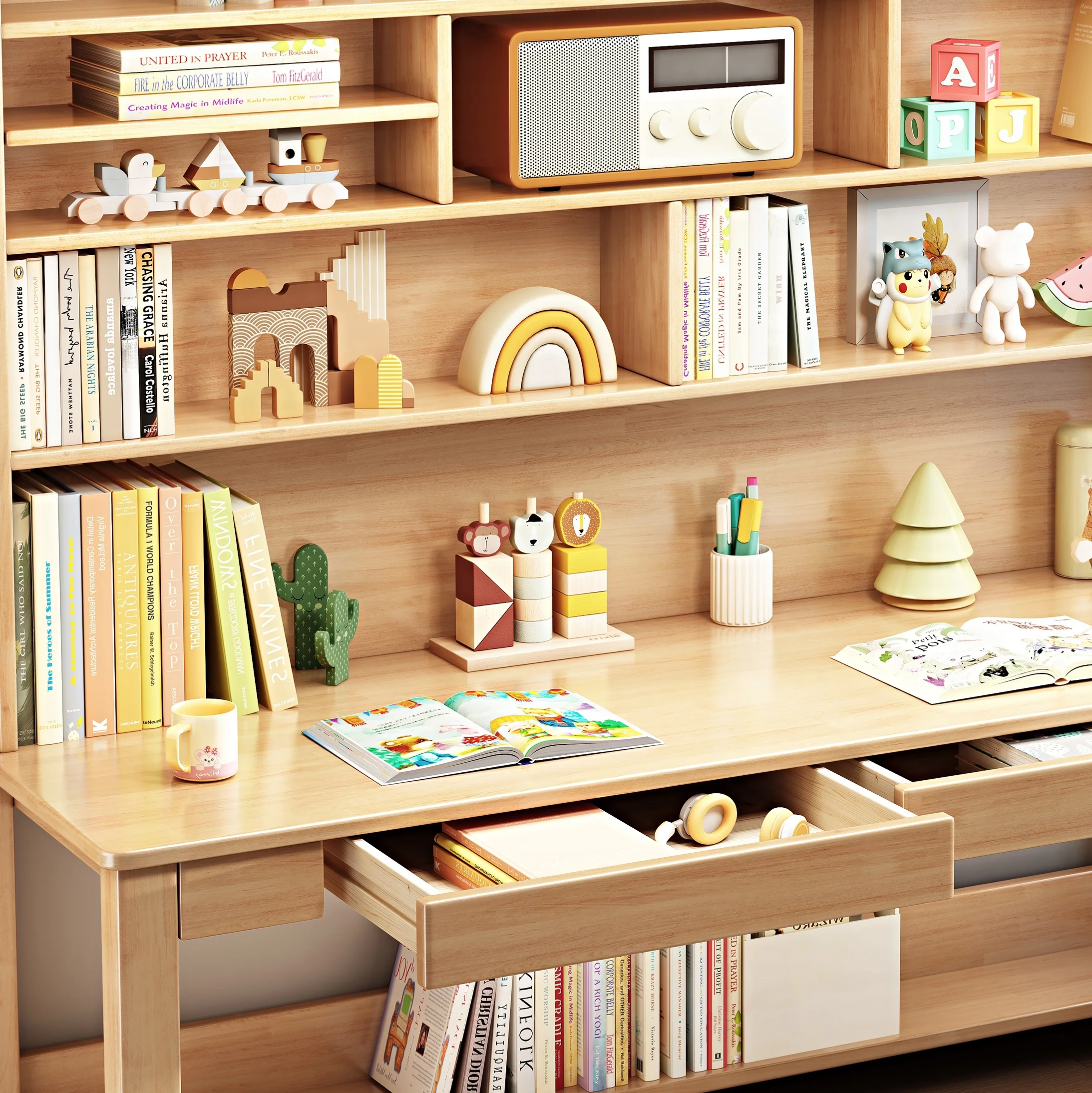 BALANBO Solid Wood Kids Desk and Chair Set with Hutch,Study Computer Desk with Drawers, Extra Large Two Person Study Desk Writing Table, Student White Desk with Bookshelf for Bedroom,Study Room,White - Image 14