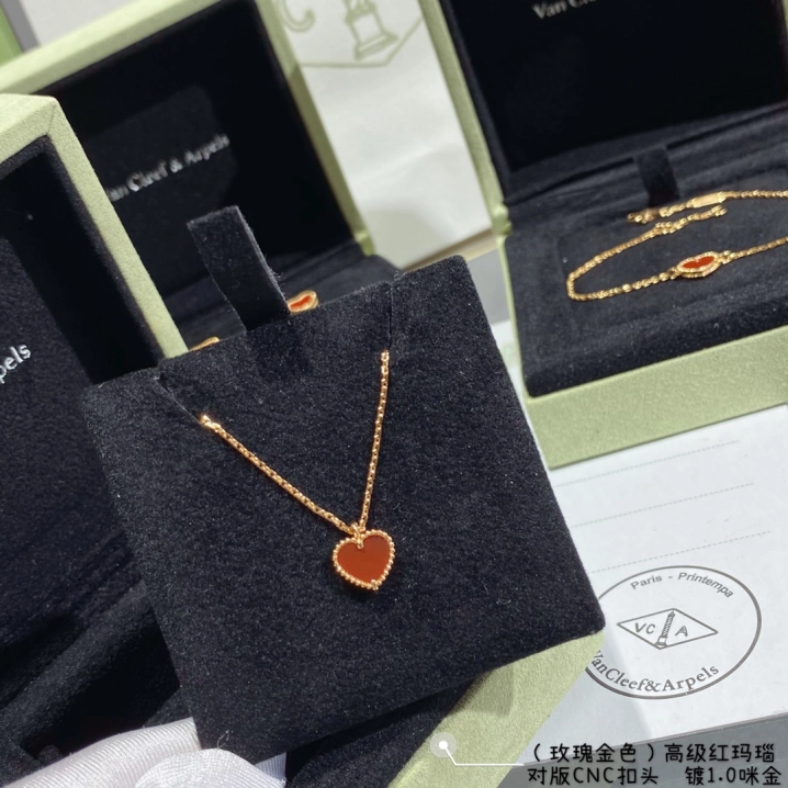 VCA Yellow Gold Red Sweet Heart Earrings Bracelet Necklace - Original Replica Club