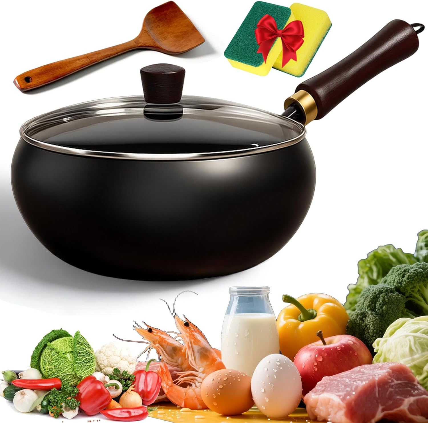 2026 Upgraded Hand-Hammered Japanese Wok, Japanese Cast Iron Wok Pan, Uncoated Healthy Cooking Pot with Lid, Non-Stick Thick Iron Frying Pan Made In Japan for Induction, Gas Stove (Hammered A, 12'')