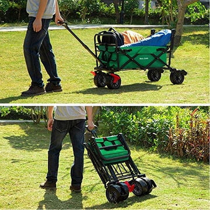 BEAU JARDIN Folding Wagon Cart With Brake Free Standing Collapsible Utility Camping Grocery Canvas Fabric Sturdy Portable Rolling Buggies Outdoor Garden Sport HeavyDuty Shopping Cart Push Wagon Green - Image 2