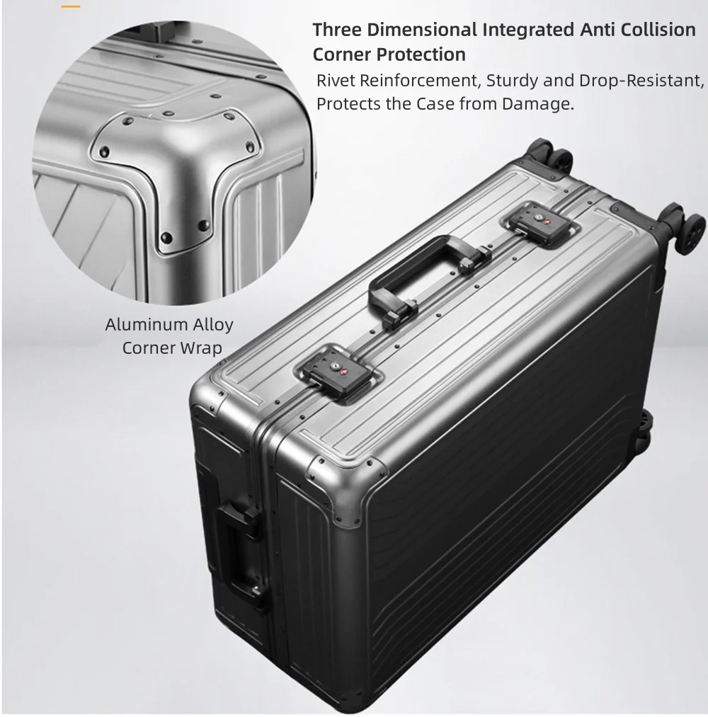All Aluminum Magnesium Hardshell Carry on Luggage with Wheels, Modern Zipperless Hardshell Checked Luggage with TSA Lock, Airline Approved Metal Suitcase Travel Metal Rolling Luggage - Image 13