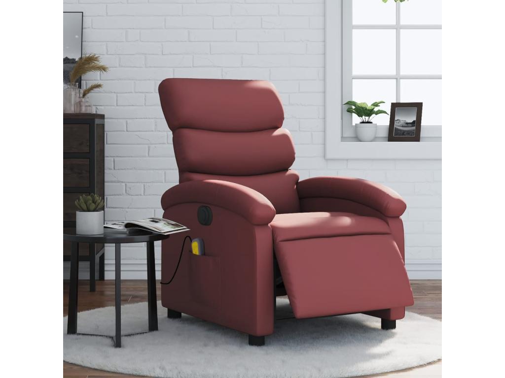 Sillón de masaje reclinable de cuero artificial rojo tinto