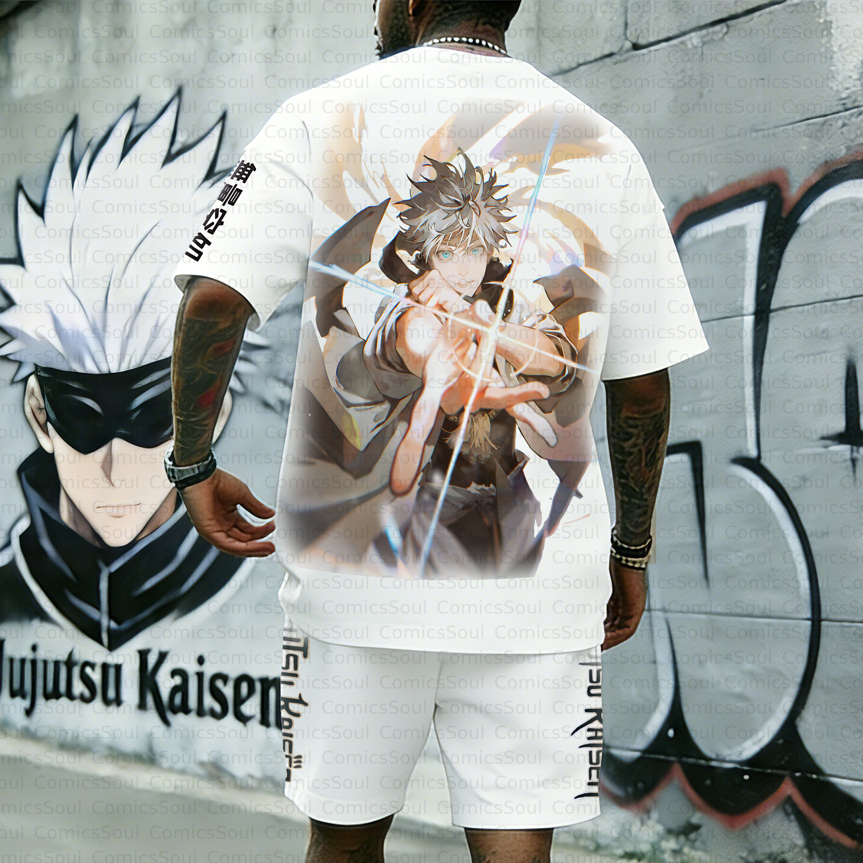 Unisex Anime Inspired Vintage T-shirt& Shorts 2 Pieces Set