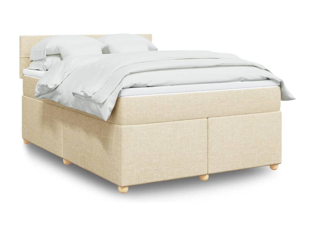 Cama box spring con colchón tela color crema 140x190 cm