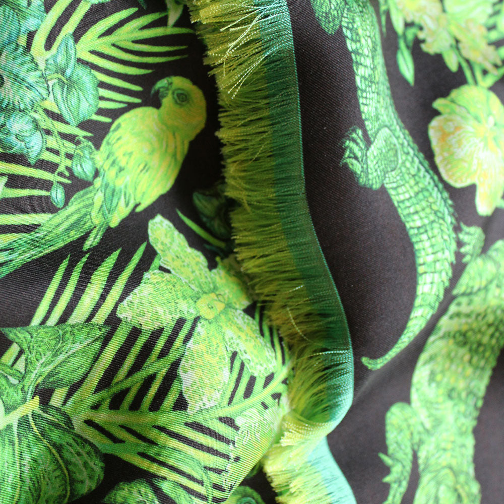 ECHARPE LALIQUE BY GINNY LITSCHER DESSIN JUNGLE VERT NÉON - DESSIN JUNGLE VERT NÉON, 100% SOIE
