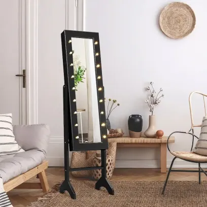 Costway Black Mirrored Jewelry Cabinet Organizer with 18 LED Lights
