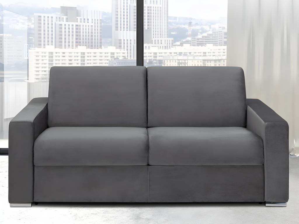 Sofá cama de 2 plazas tipo italiano de terciopelo CALITO - Antracita - Somier de láminas de 120 cm - Colchón 16 cm con espuma con memoria de forma