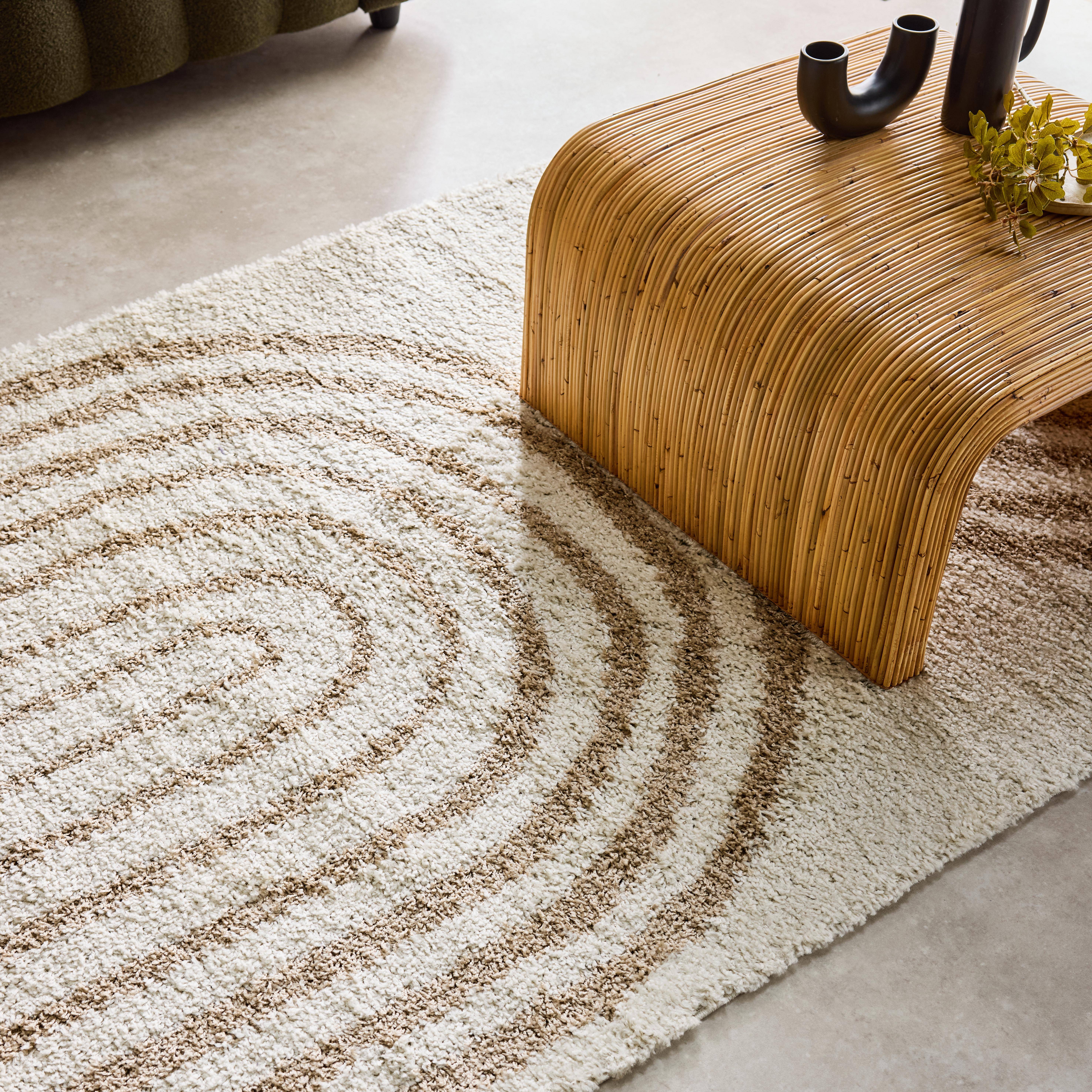 Chris - Alfombra interior shaggy con diseños geométricos arco iris beige