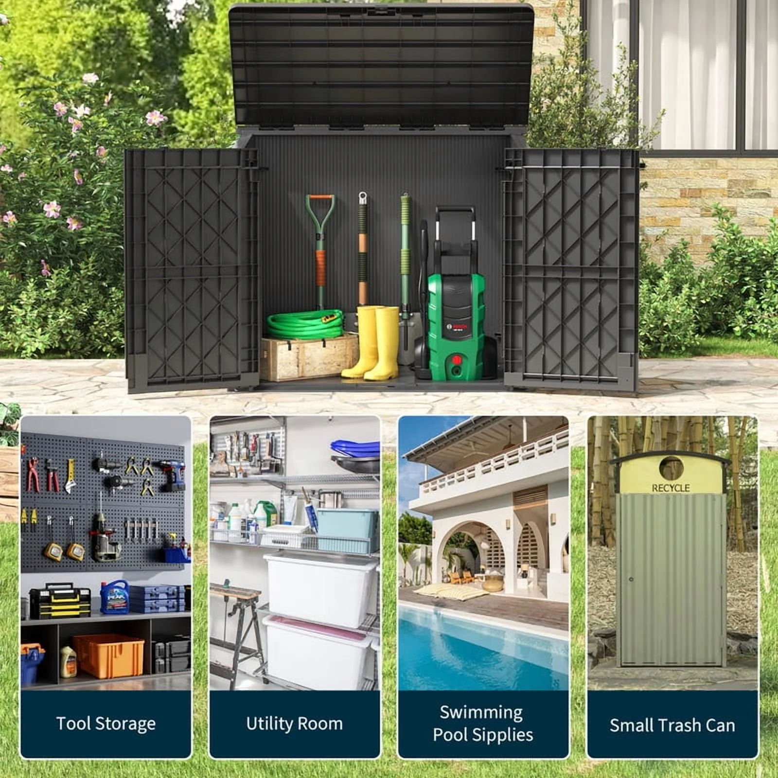 LHBCraft Outdoor Resin Storage Shed, 34 Cu. Ft. Weather-Resistant Garden Storage Box, Extra-Large Lockable Waterproof Shed for Bikes, Lawnmowers, and Garden Tools - Image 9