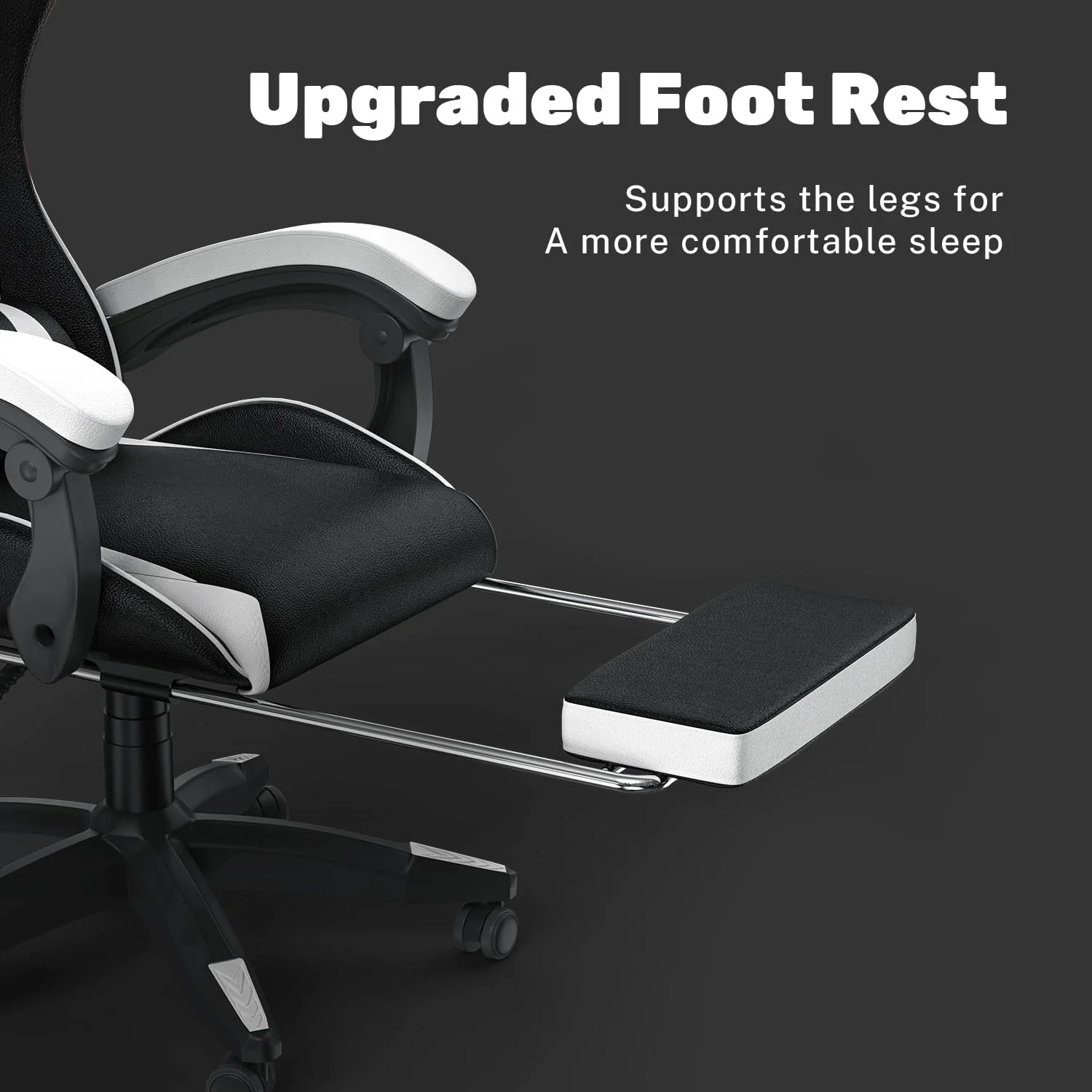Bigzzia Gaming Chair Office Chair, Ergonomic Game Chair with Height Adjustable Headrest and Lumbar Support for Adults Teens, Black & White - Image 19