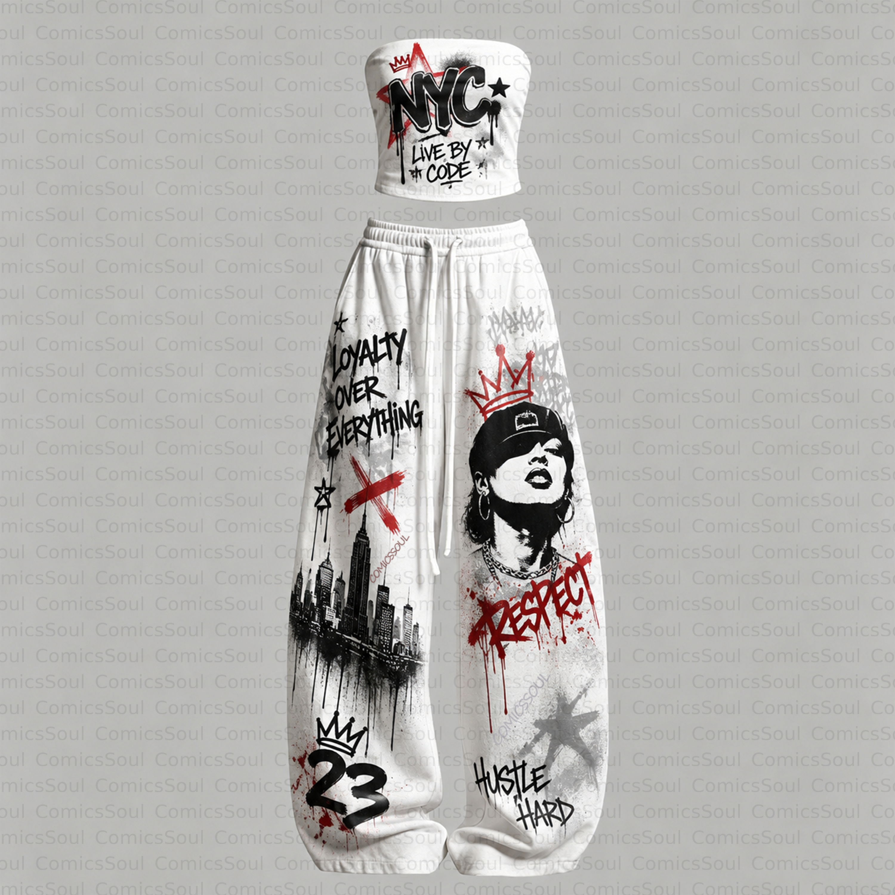 Women's Hip-Hop Style Top  & Elasticated Trousers Two-Piece Set