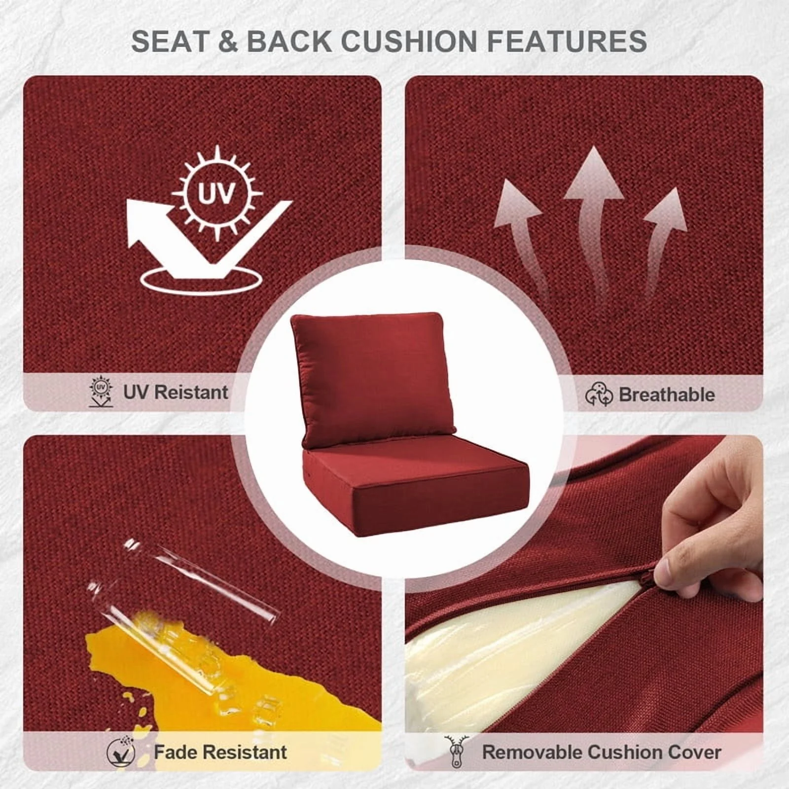 Bellefurn Outdoor Deep Seat Cushion 24 X 24 X 6 inch for Patio Furniture,Outdoor Chair Cushions Waterproof & Fade Resistant Patio Furniture Cushions for Wicker Chair, Sofa, Couch - Image 30