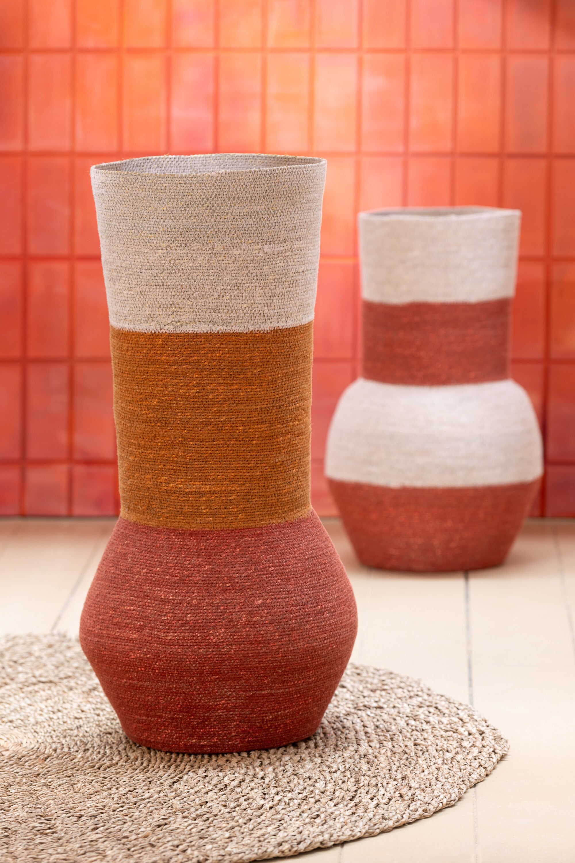 J-Line vaas Strepen - zeegras - naturel roest - 68 cm hoog