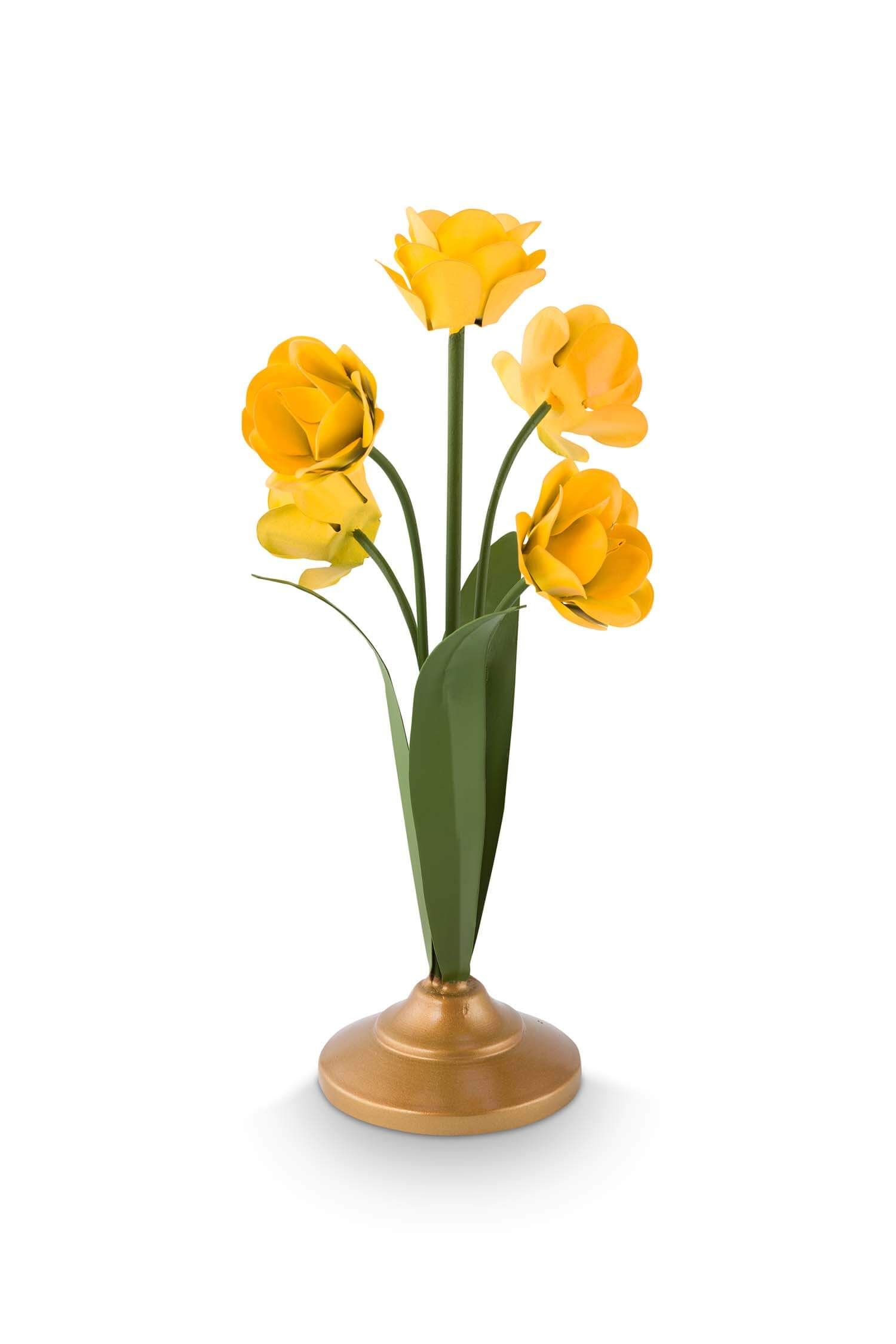 Candle Holder Metal Flower Yellow 27.5cm