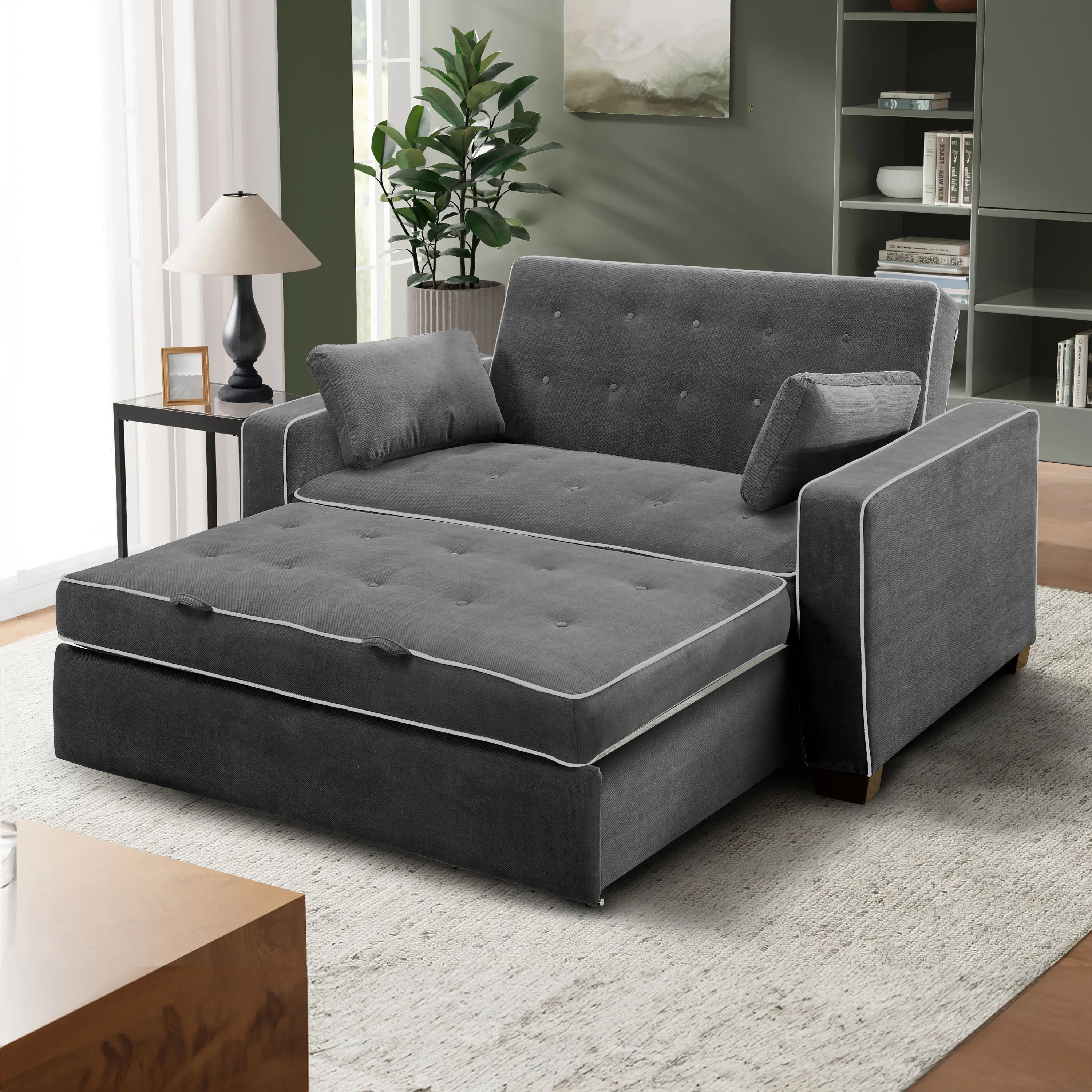 Serta Dream Convertibles Monroe Modern Polyester Convertible Queen Sofa Bed with Pillows Grey - Image 21