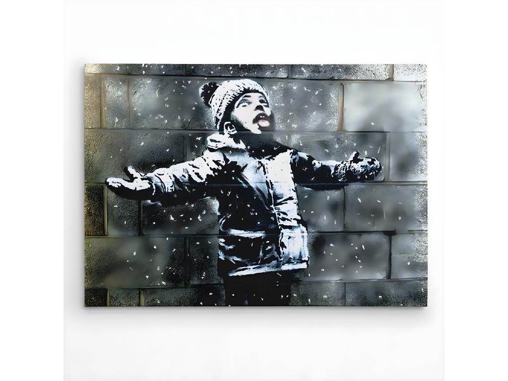 Impresión sobre Lienzo Banksy Let It Snow, Blanco, Negro, 100x3x70 cm, Mubdelu