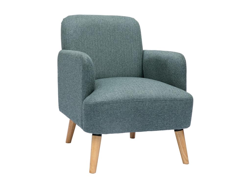Sillón nórdico de tejido verde grisáceo y madera Luzssnh