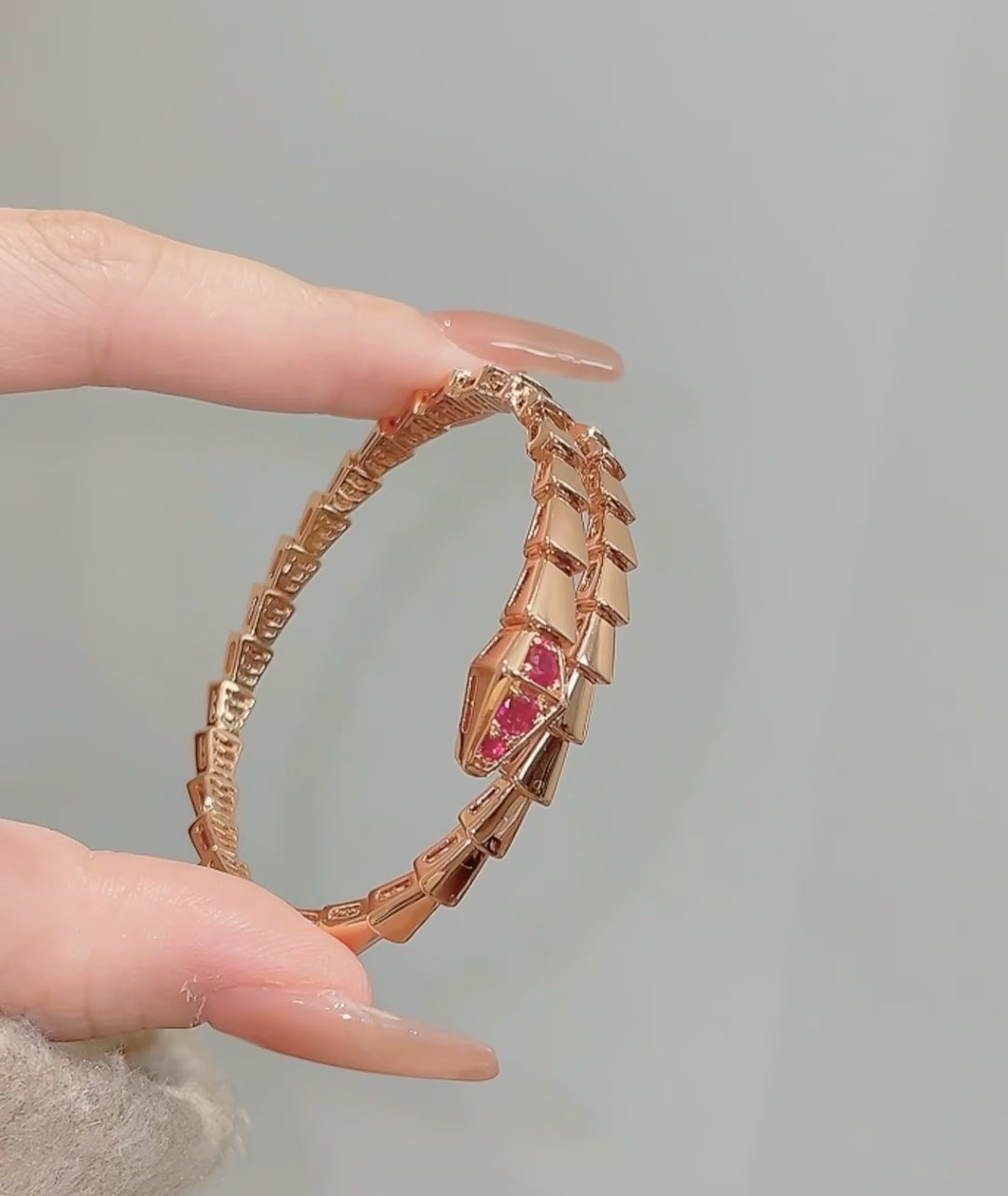 Bvlgari Rose Gold and Red Gem Serpenti Viper Bangle Bracelet - Original Replica Club
