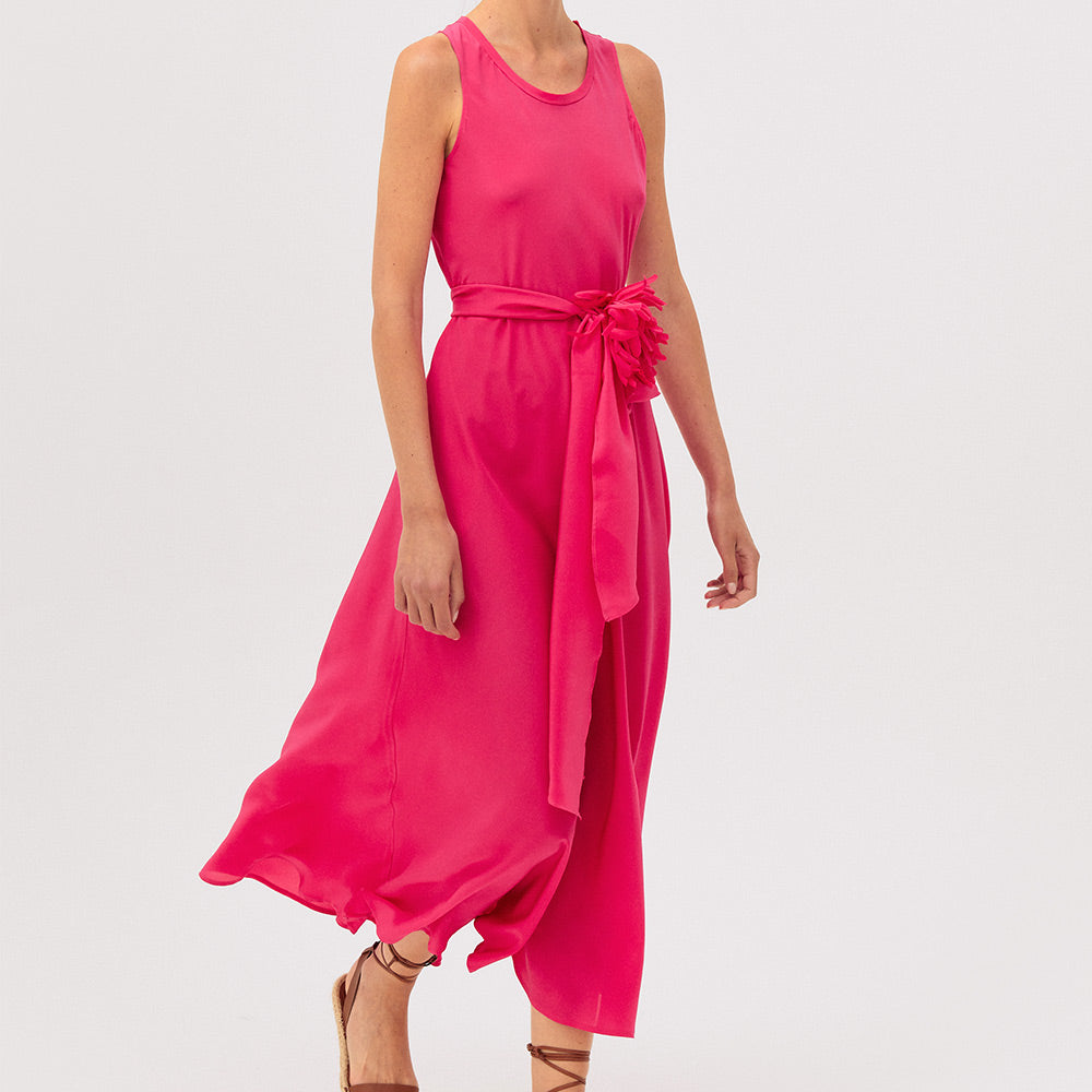 Rosso35 - Robe sans manches avec ceinture en crêpe de chine - Fuchsia