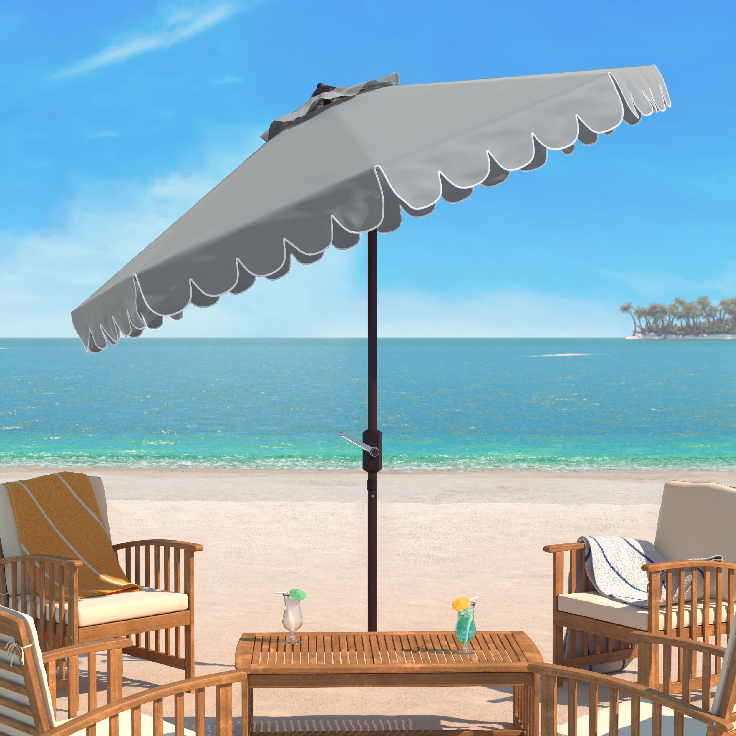 Safavieh Venice 9' Market Crank Tilt Patio Umbrella, Navy/White - Image 14