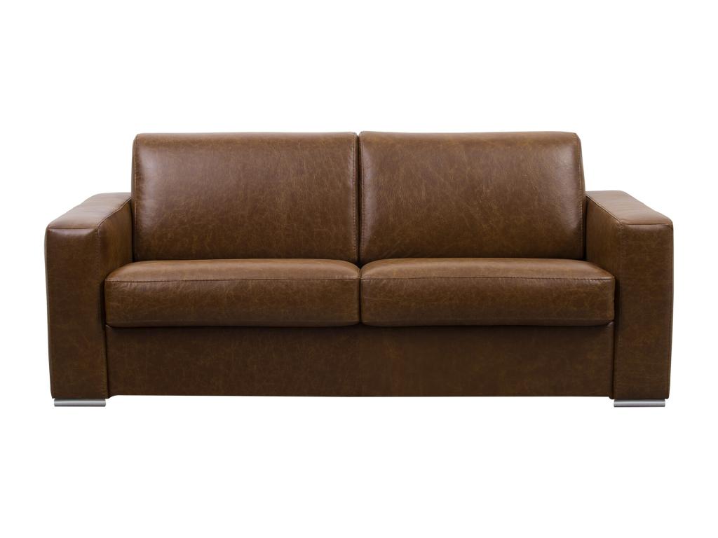 Sofá cama de 3 plazas - piel de búfalo color caramelo - con colchón de 18 cm
