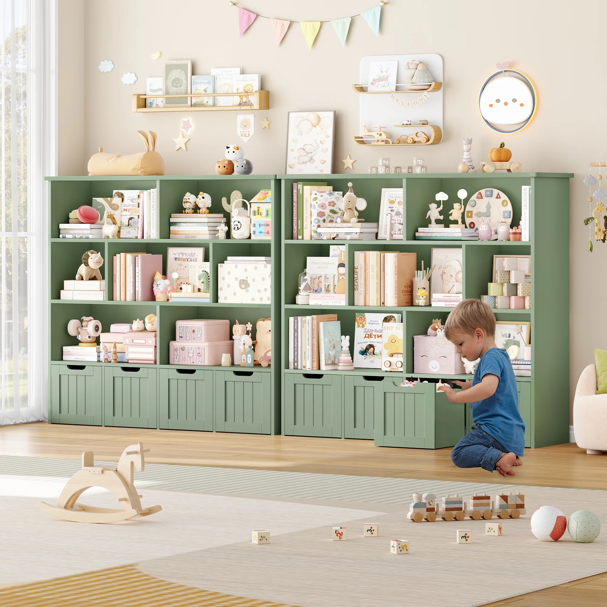 Homfa 7 Cube Toy Storage Organizer, Kids Geometric Bookcase and Bookshelf with 4 Drawers, White - Image 30