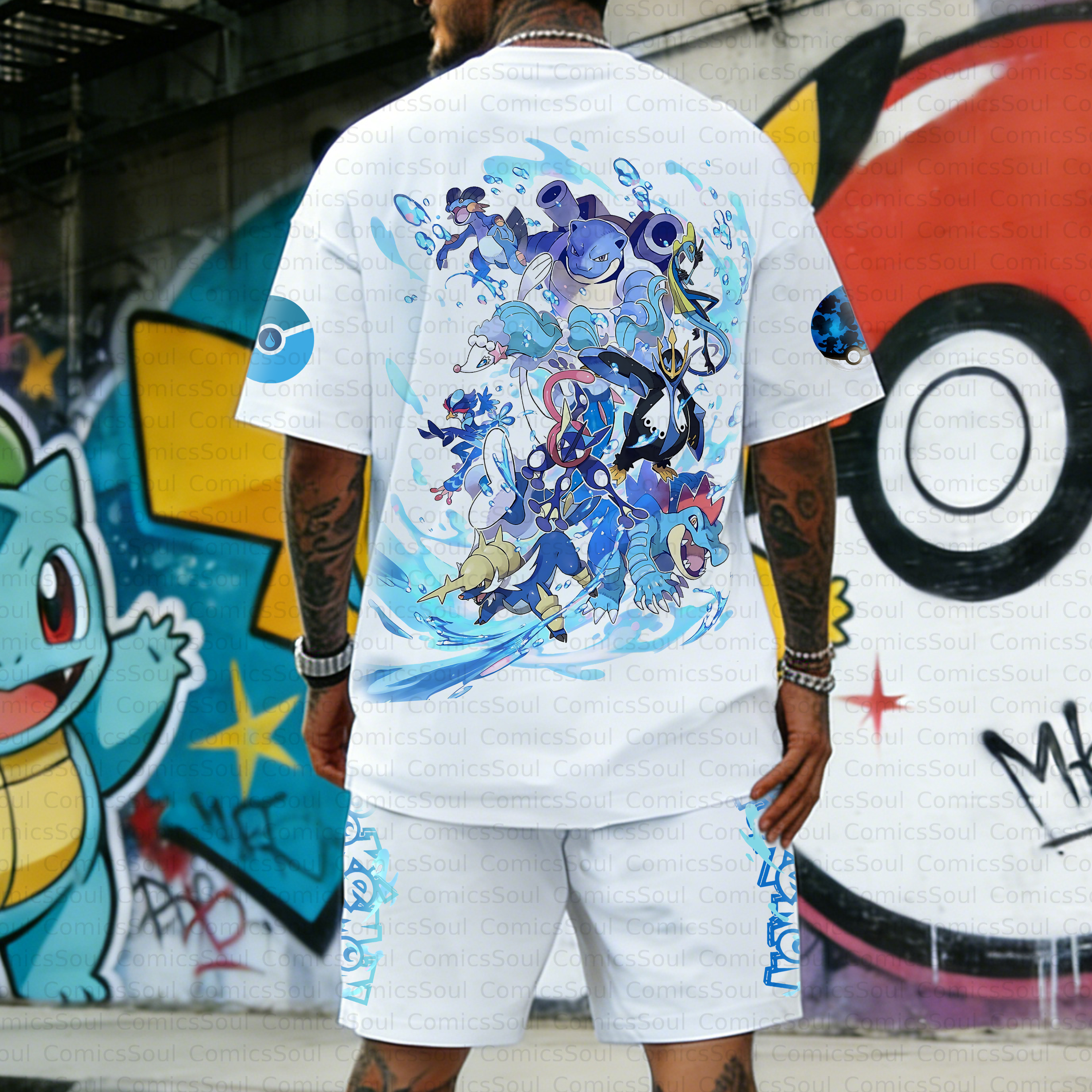 Unisex Anime Inspired Vintage T-shirt& Shorts 2 Pieces Set