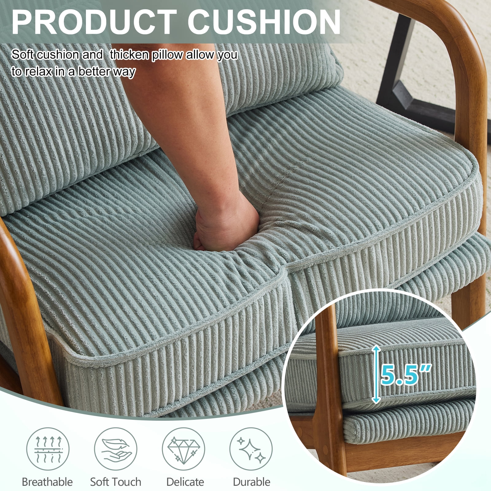 Ktaxon Accent Chair Corduroy Upholstered Armchair, Reading Club Chair with Pillow and Solid Wood Frame for Living Room Bedroom Furniture Off White - Image 170