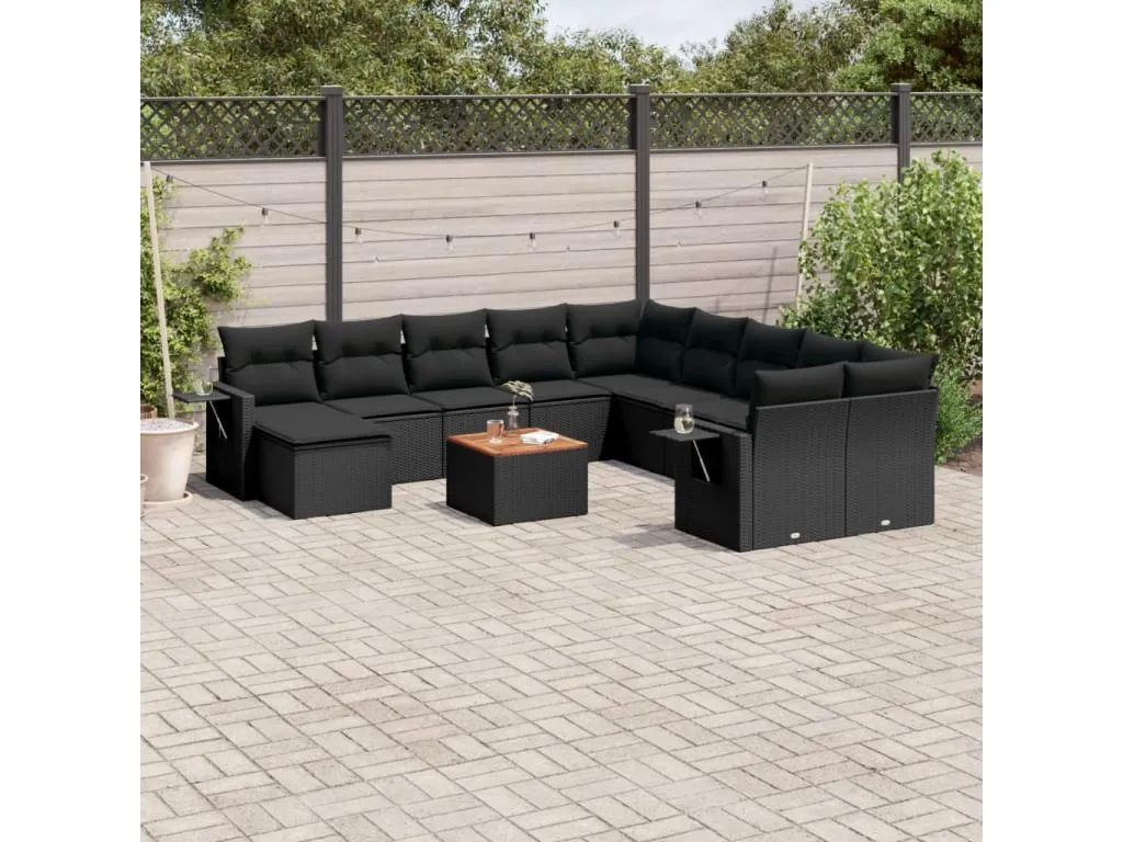 Set de sofás de jardín 10 pzas cojines ratán sintético negro