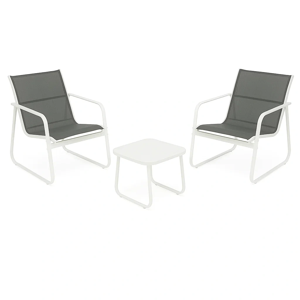 Conjunto de jardín de metal: 2 sillones y 1 mesa auxiliar,Blanco y textileno gris - wQkVnUW215Sf