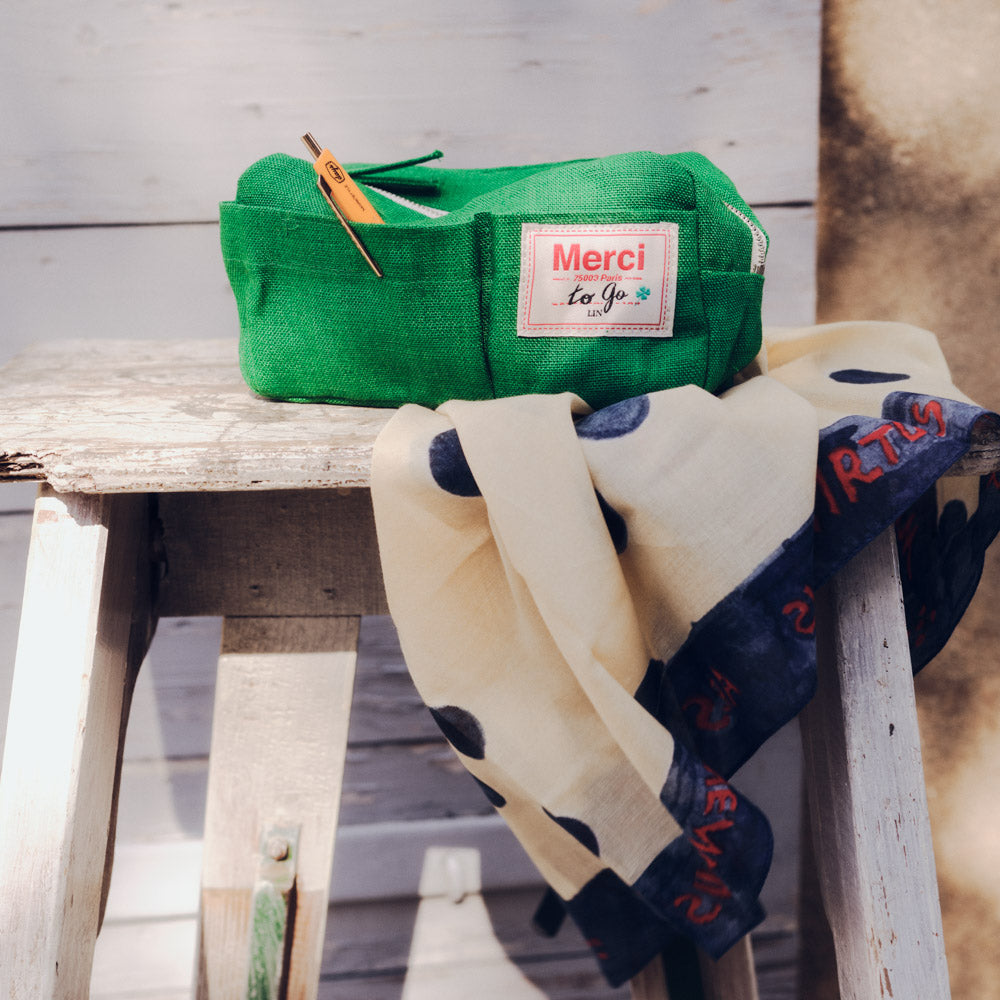 Merci - Trousse en lin lavé - Vert Potager
