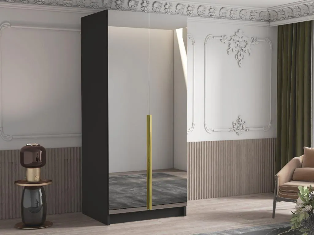 Armario Prietocasa 200 Negro | Dorado 215x100x58cm Puertas de armario - Con bisagras