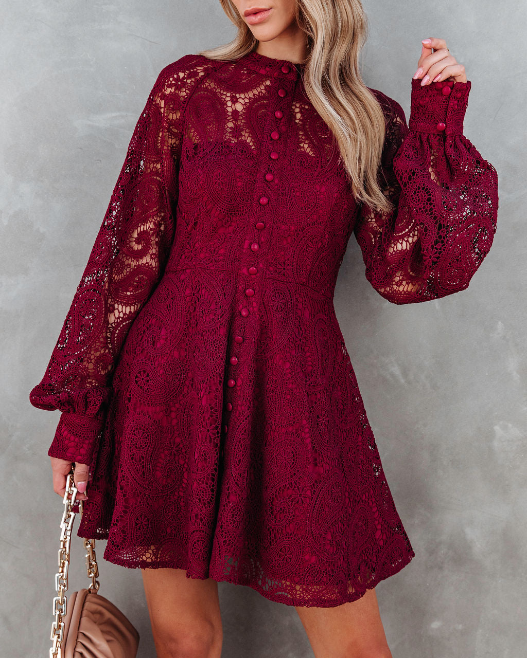 Lila Crochet Lace Mini Dress - Wine - SALE - Se7enfashion