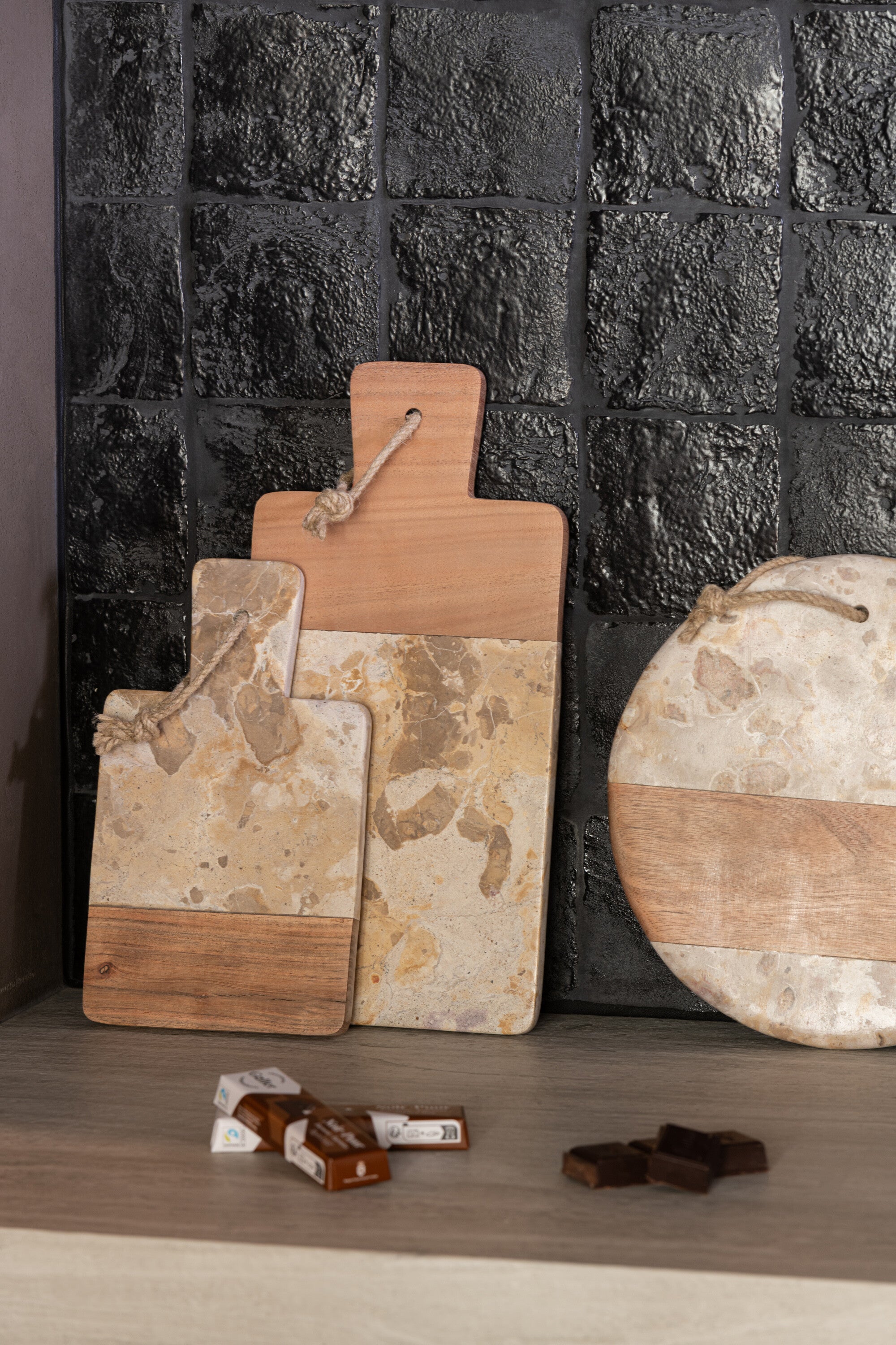 J-Line kaasplank Rond Marmer - steen - biege naturel