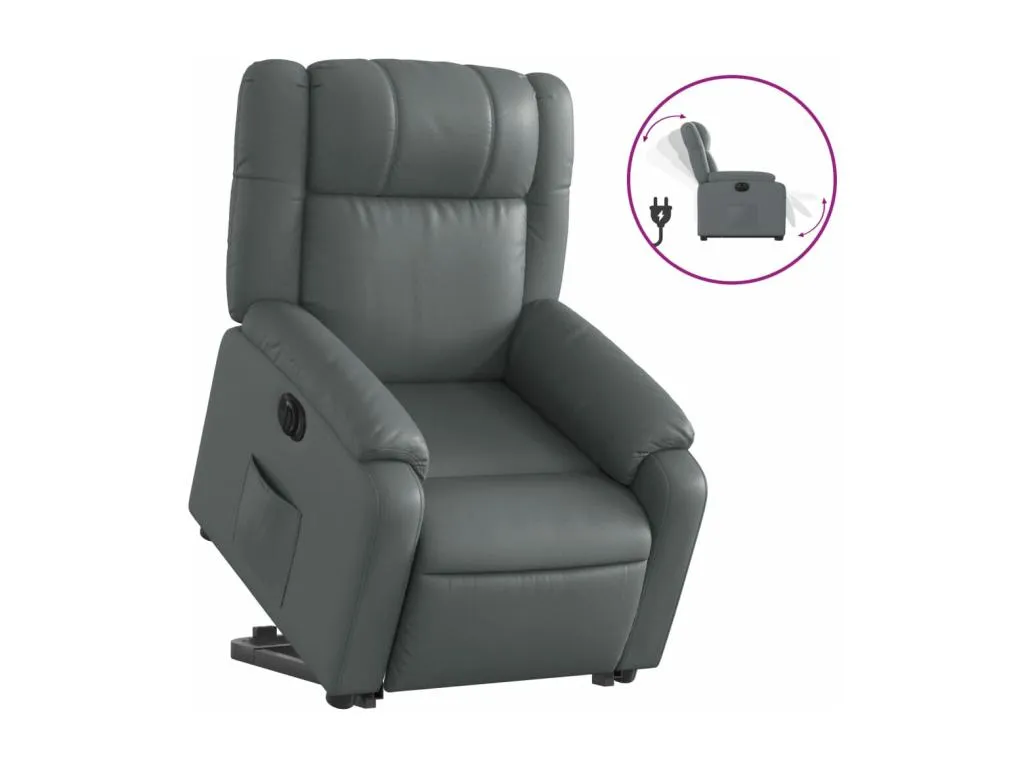 Sillón reclinable elevable eléctrico de cuero sintético gris