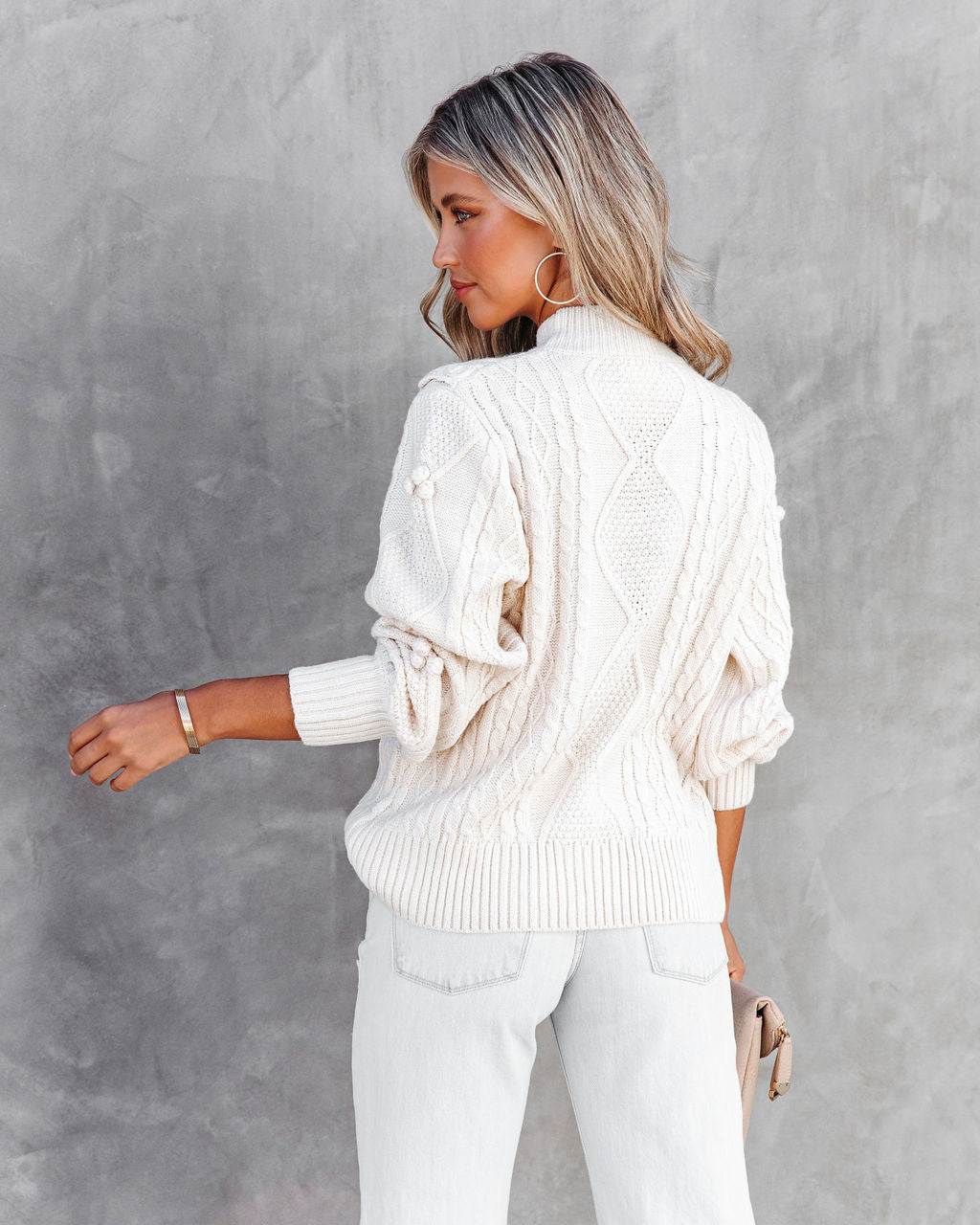 Chantel Cable Knit Pullover Sweater - Ivory - SALE - Se7enfashion
