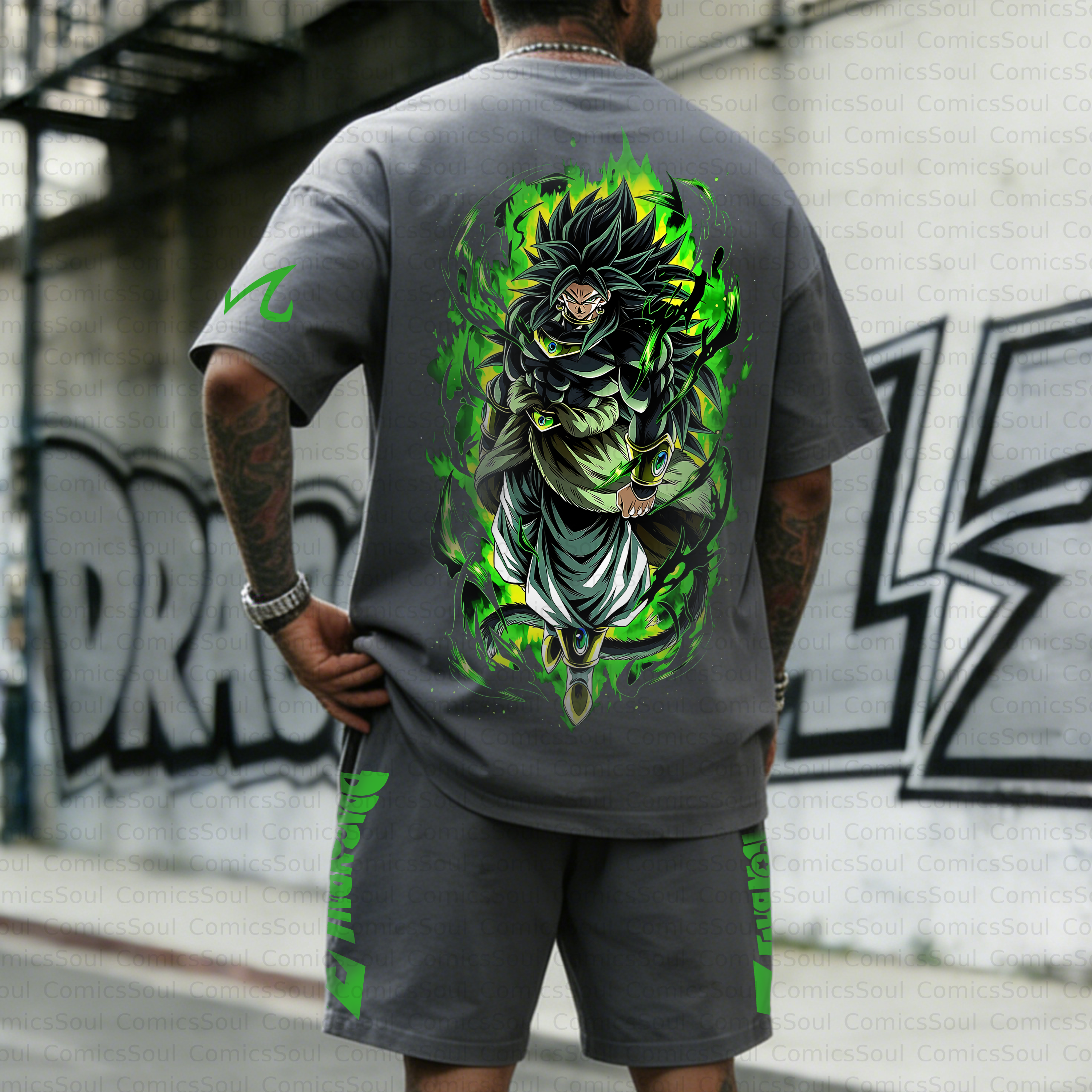 Unisex Anime Inspired Vintage T-shirt& Shorts 2 Pieces Set