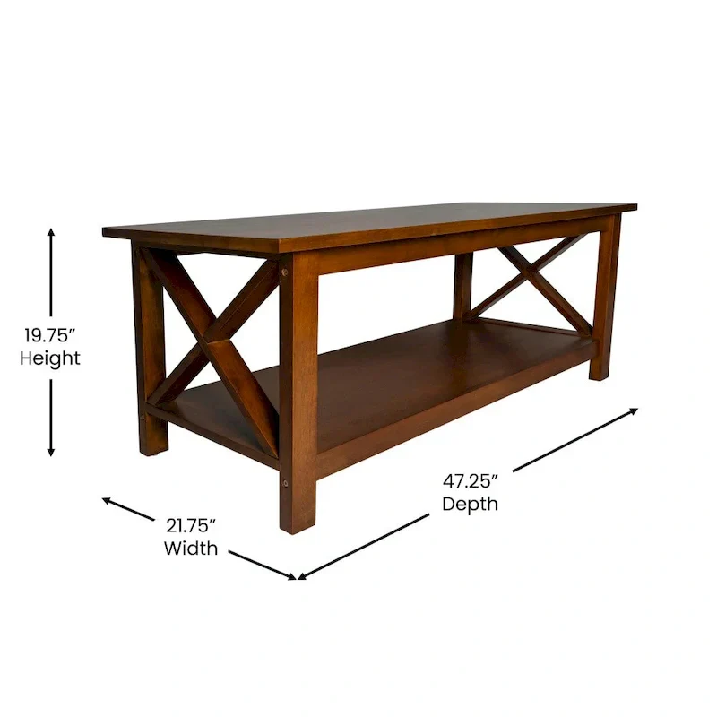 Farmhouse Coffee Table with Shelf and X-Frame Design
