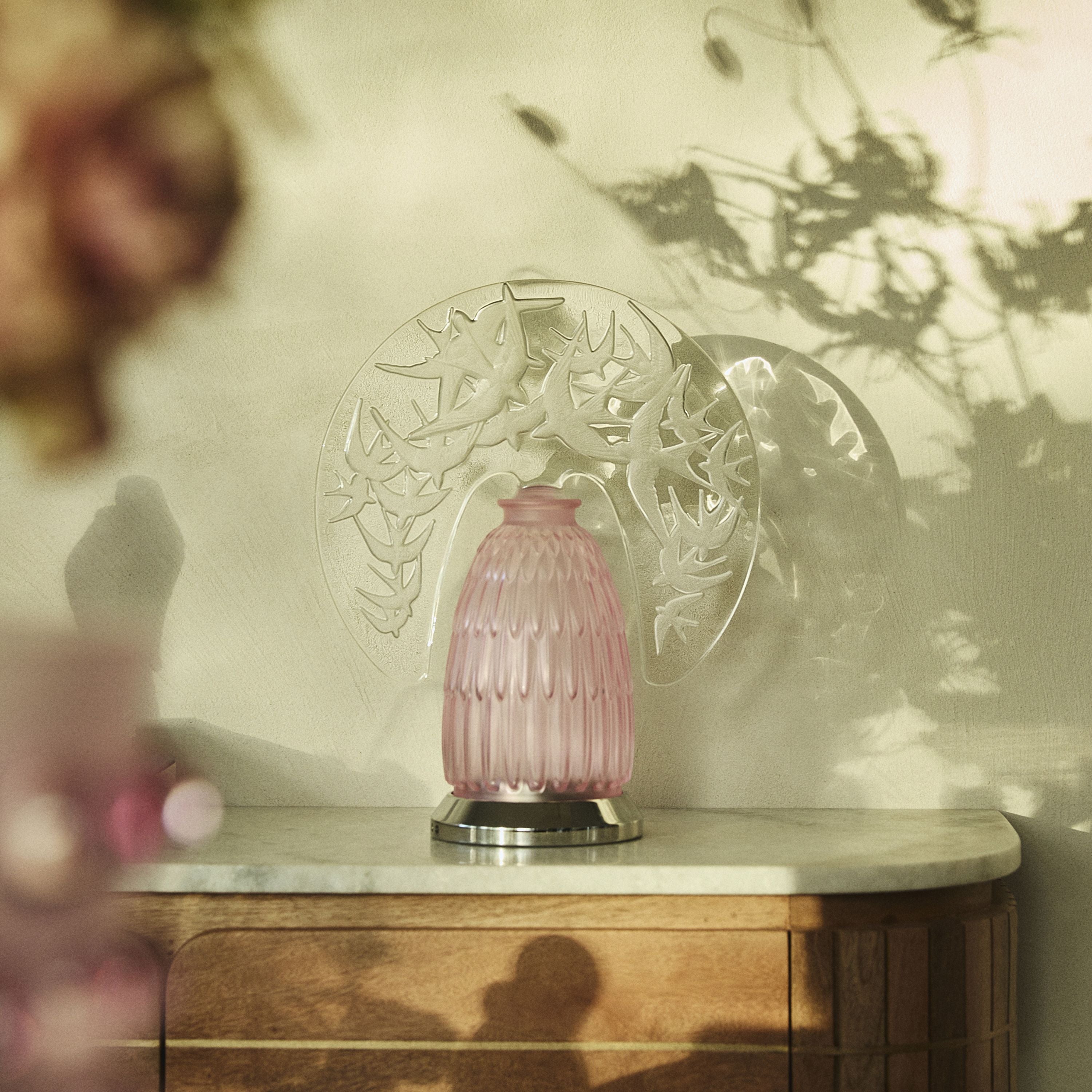 LAMPE SANS FIL HIRONDELLES - CRISTAL LUSTRÉ ROSE, FINITION CHROME