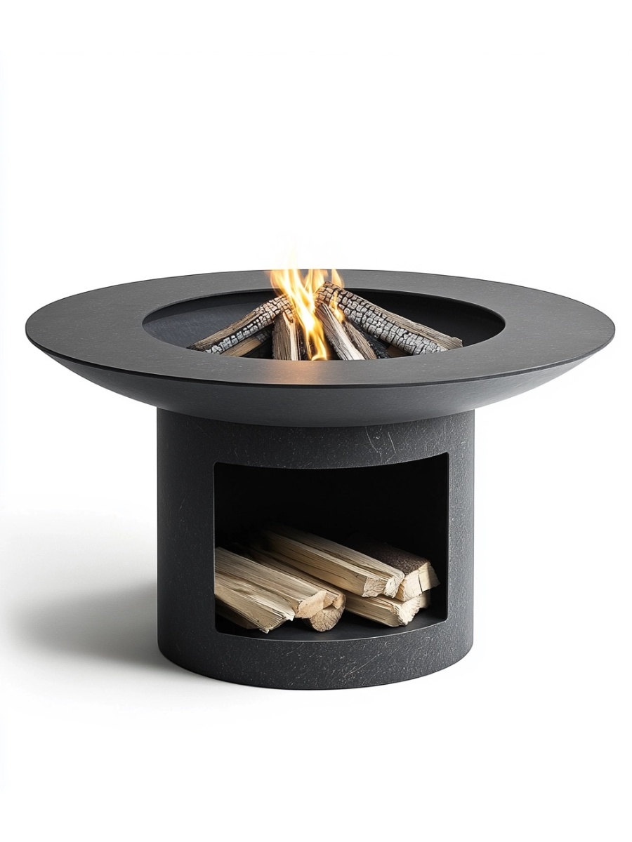 Barbacoa brasero redondo negro acero exterior terraza jardín 81x81x96 cm