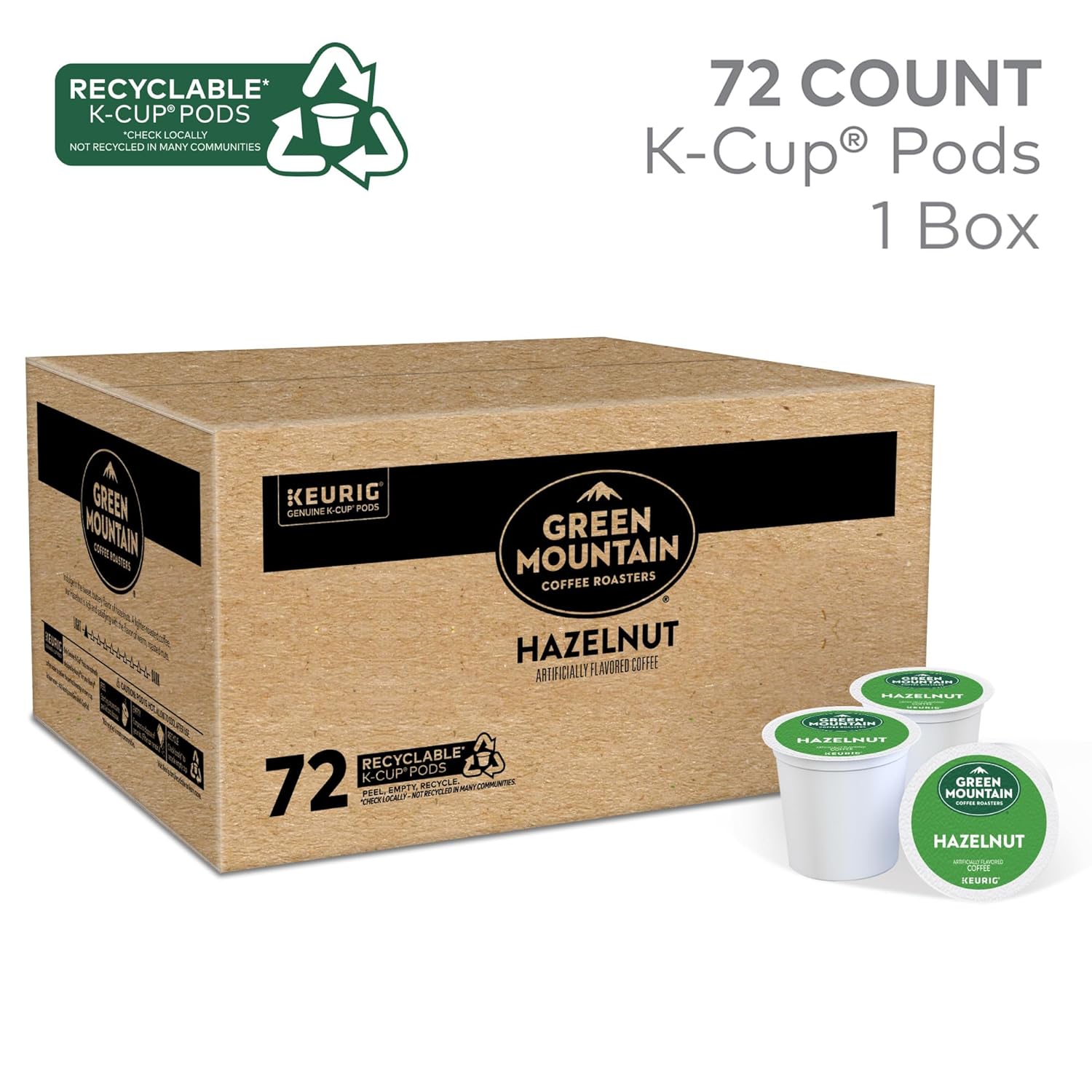 Green Mountain Coffee Roasters Hazelnut Keurig Single-Serve K-Cup pods. Light Roast Coffee. 72 Count
