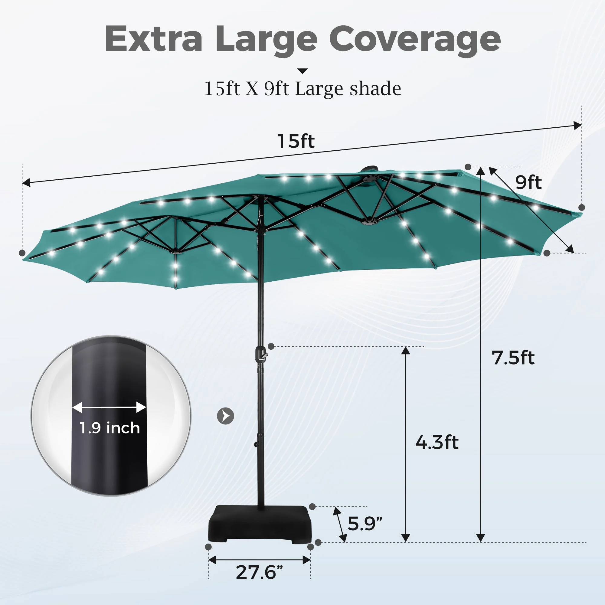 Alpha Joy 15ft Extra Large Outdoor Patio Double-Sided Umbrella with LED Solar Lights & Umbrella Base, Beige - Image 53