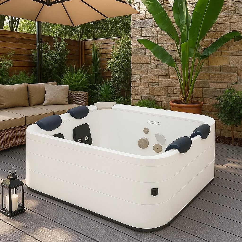 Bañera de hidromasaje de 2 plazas blanco mate con reposacabezas,Ancho 210 x Prof, 110 x Alt, 74 cm - dhcKcas105Rk